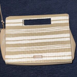 Coach Bleecker Embossed Woven Fawn / White Leather Riley Pocket Clutch 51640